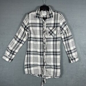 Field & Stream Women's MD Black White Plaid‎ Flannel Roll-Tab Sleeve Tunic Shirt